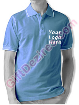 Designer Sky Blue and White Color T Shirts With Logo